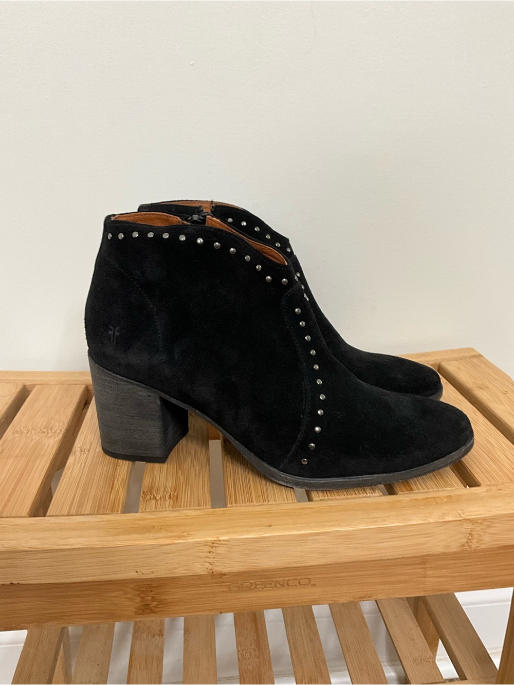 Frye Women’s 9.5 B Black Suede Studded Ankle Boots Western Block Heel